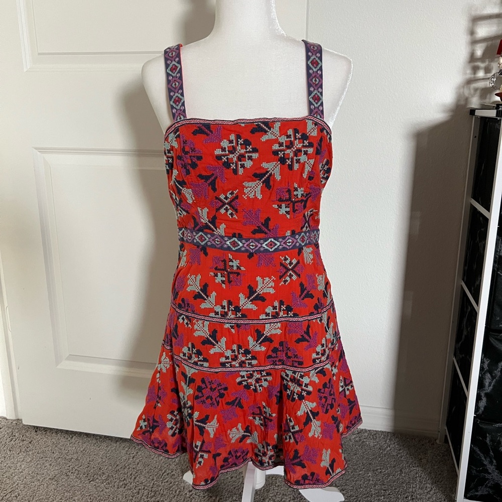 Rare! NWOT Anthropologie Dark Orange Embroidered Dress 8 - Picture 4 of 12